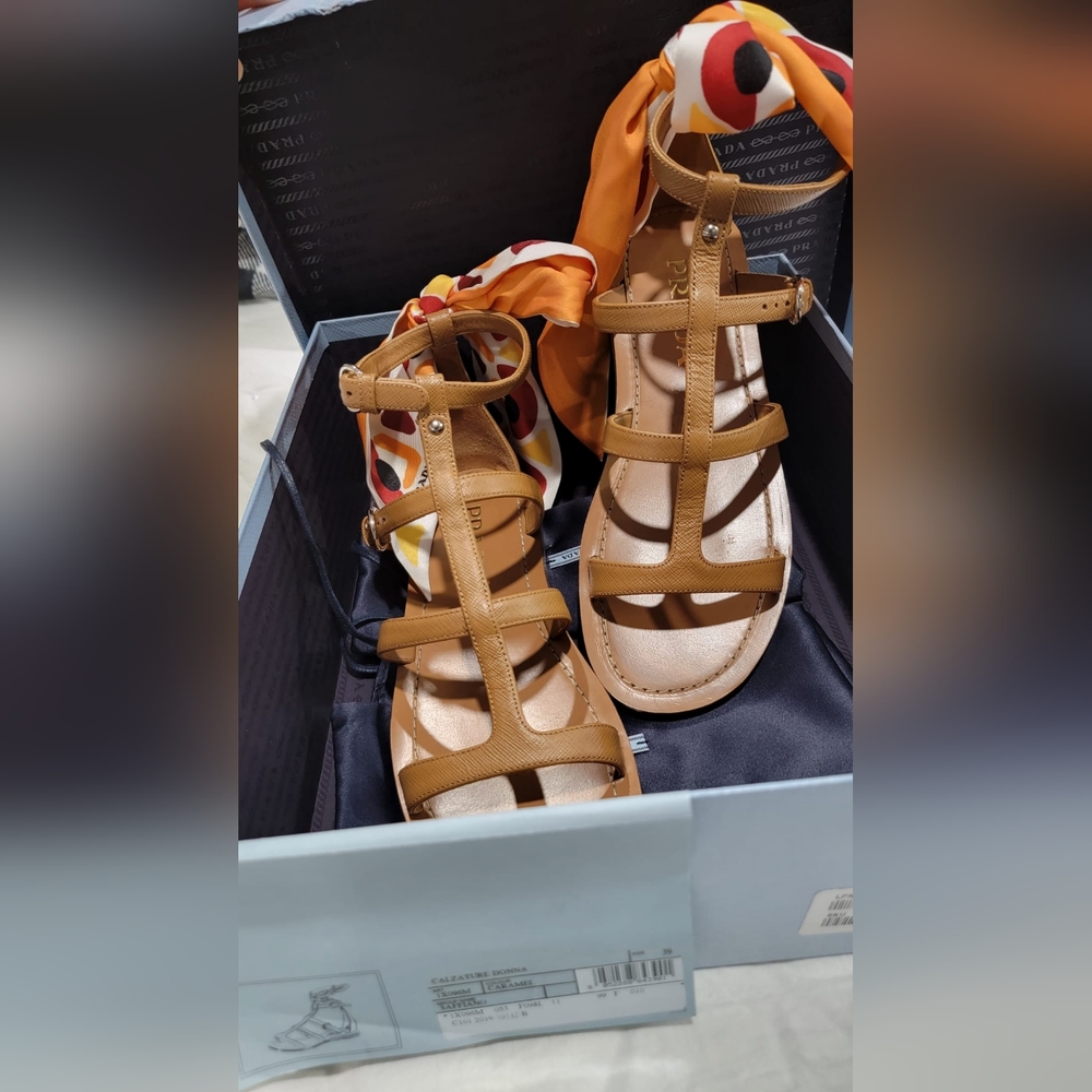 Prada ankle scarf flat sandals